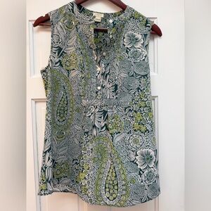 J. Crew Green and White Paisley Floral Blouse